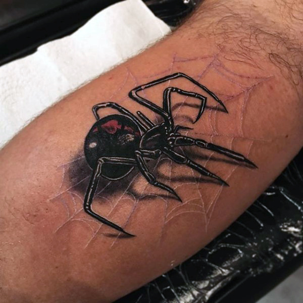 3D black widow spider tattoo on forarms for men | (Tattoo Pictures)