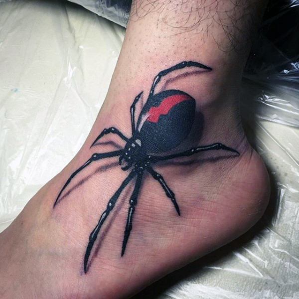 3D huge black spider on feet