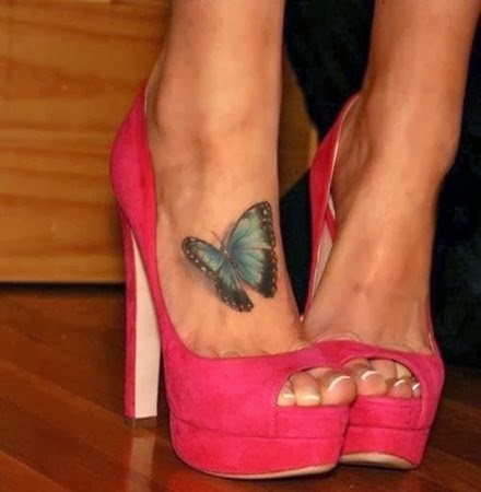 3d realistic blue butterfly on foot