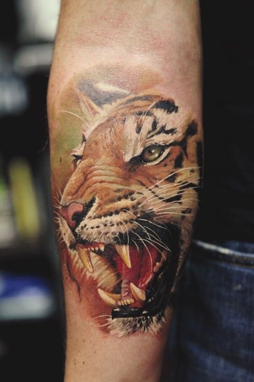 3d tiger in water color on arm