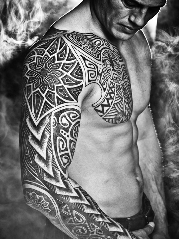 Big black and white artistic tatoo