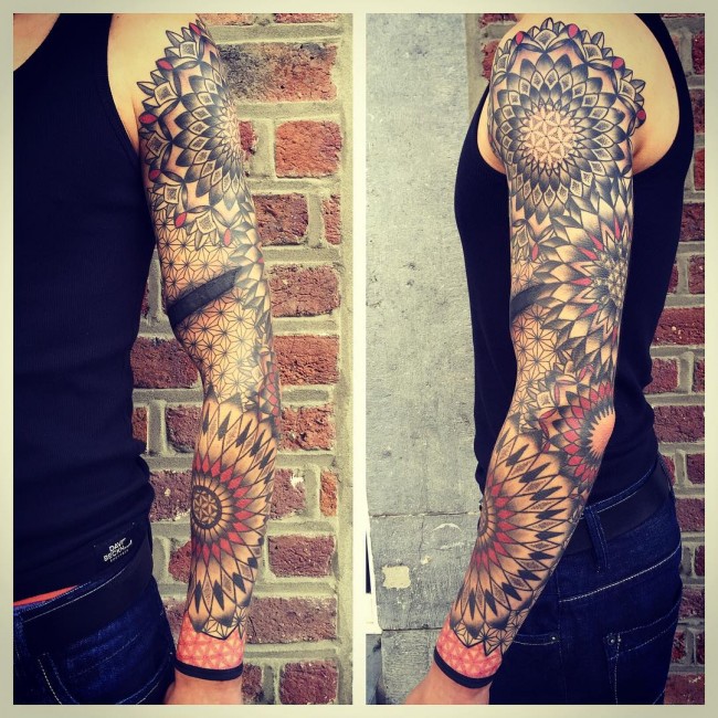 Big colored artistic and geometry tatoo