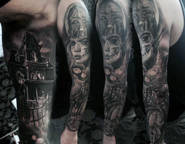 Big mixed tatoo in gray