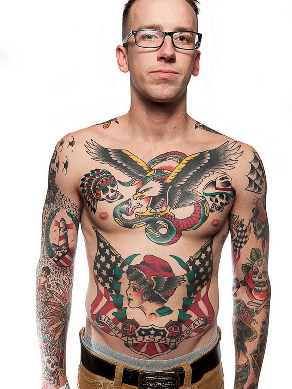 Body full with mixed colored tatoos