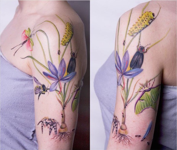 Crawlers and flowers on arm