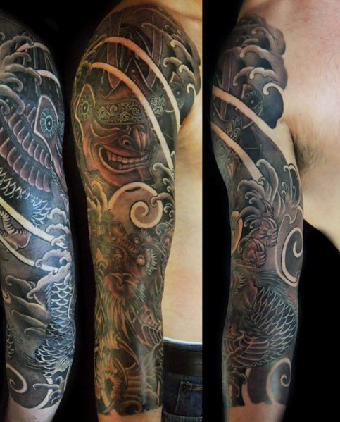 Dragon on full sleeve in gray