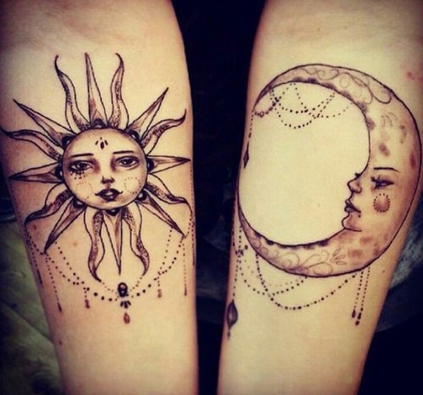Elaborate sun and crescent moon