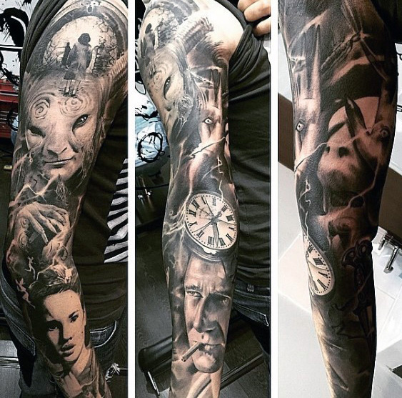 Film characters mixed on full sleeve in gray