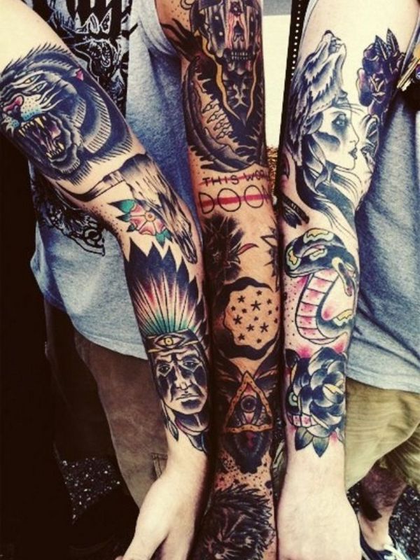 Full sleeve with mixed colored motives