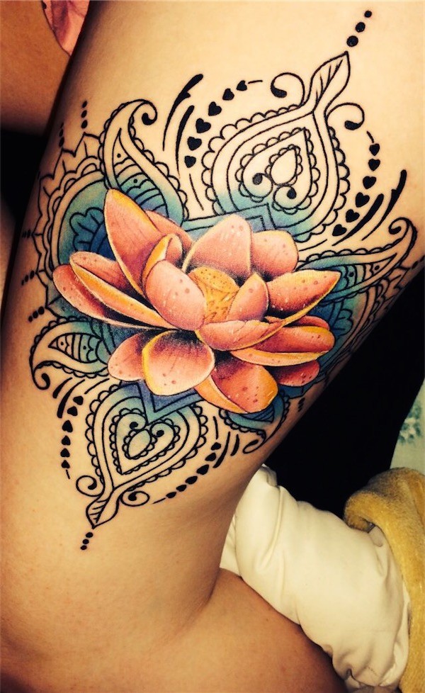 Lotus flower in color on thight