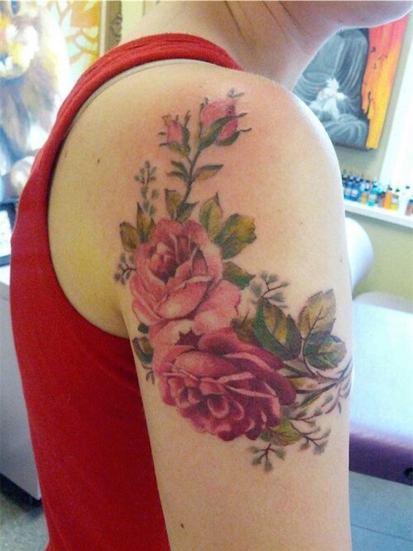 Lovely roses on shoulder