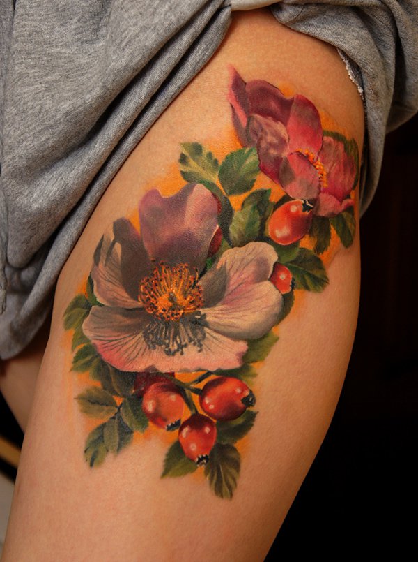 Magnolia flowers on thigh