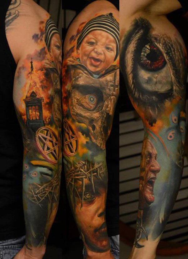 Mixed color motive on full sleeve