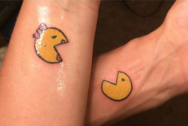 Mr and mrs pac man make the perfect power couple tattoo
