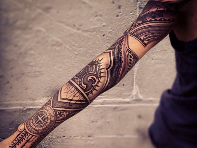 One color full sleeve artistic tatoo