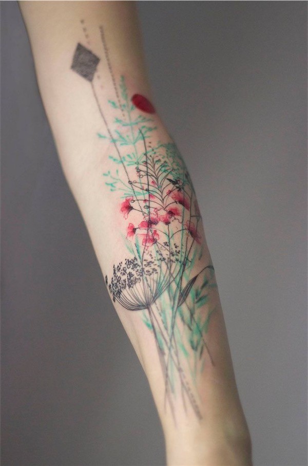 Pastel colored flowers on arm