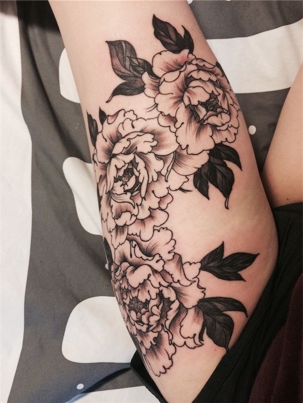 Peonies in gray on arm