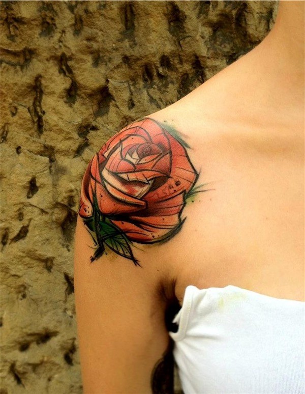 Rose tattoo on the shoulder