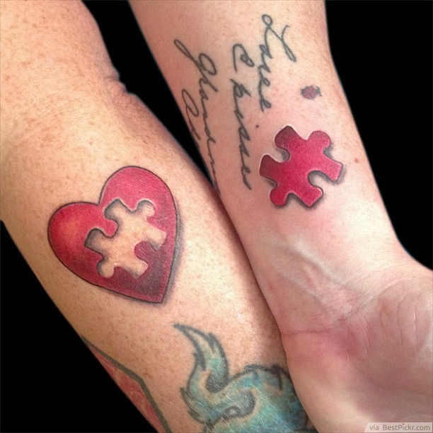 The missing heart part puzzle matching tattoo