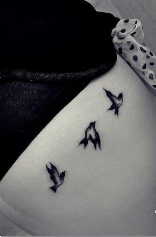 Three cute flying bird tattoos