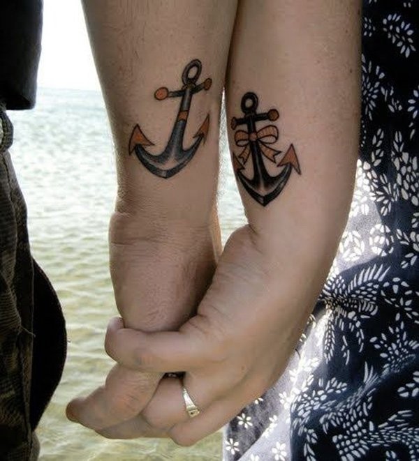 Anchor matching color tattoos