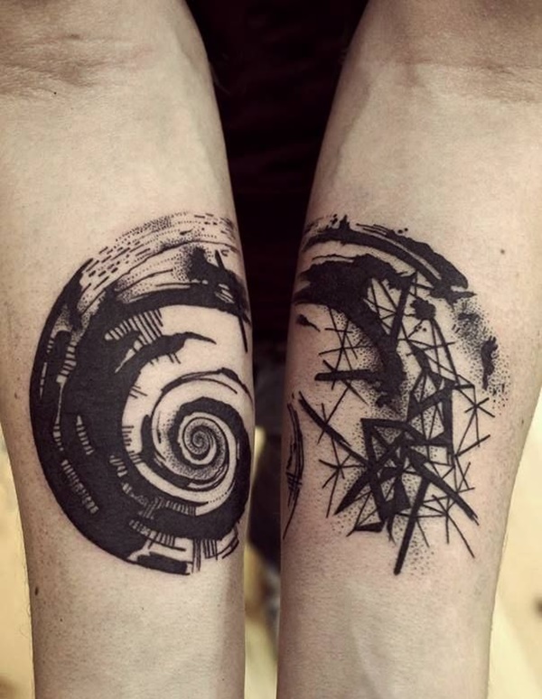 Artistic whirpool matching tattoo