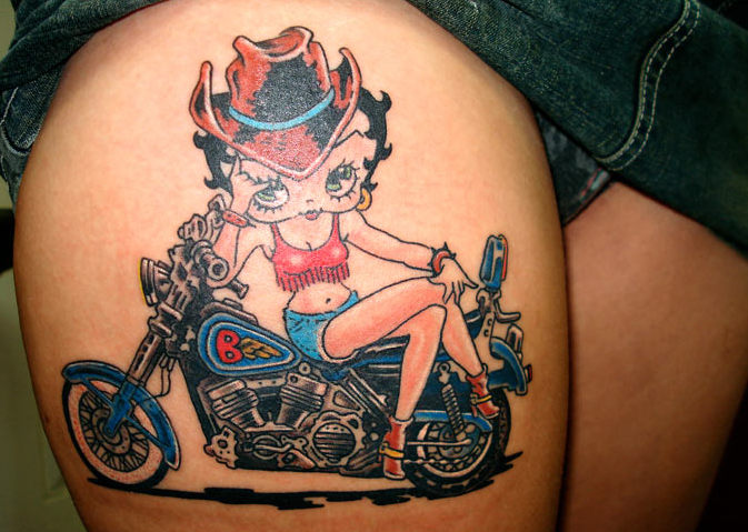 Betty boop cartoon biker tattoo