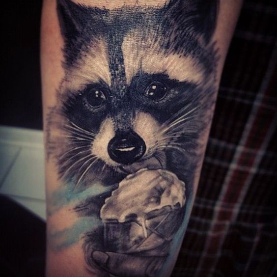 Big badger and ice cream in gray on arm