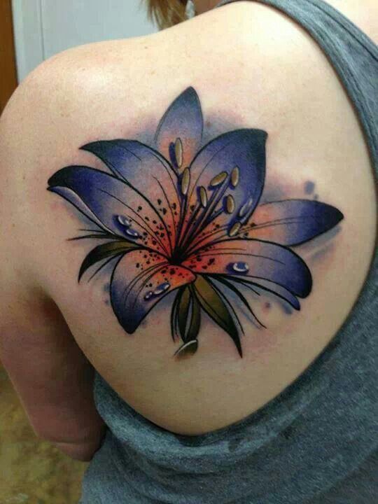 Big colored flower on shoulder