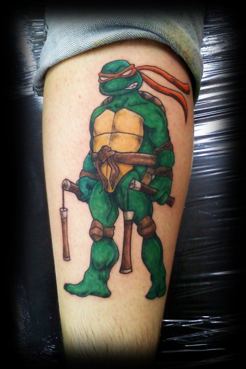 Big colored njinja turtle with nunchakus cartoon