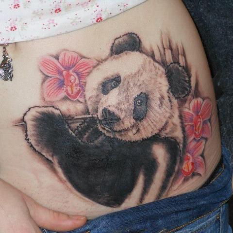 Big colored panda with flowers