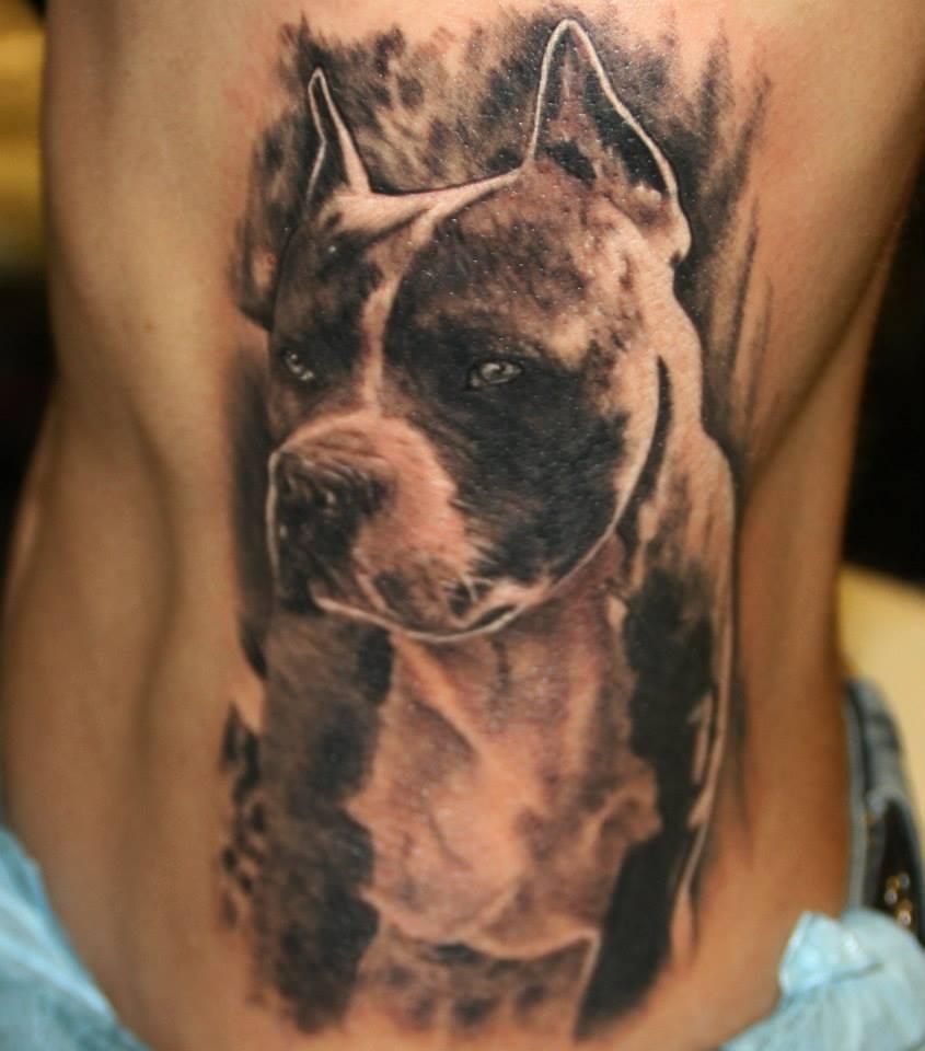 Big realitic terrier tatoo in gray