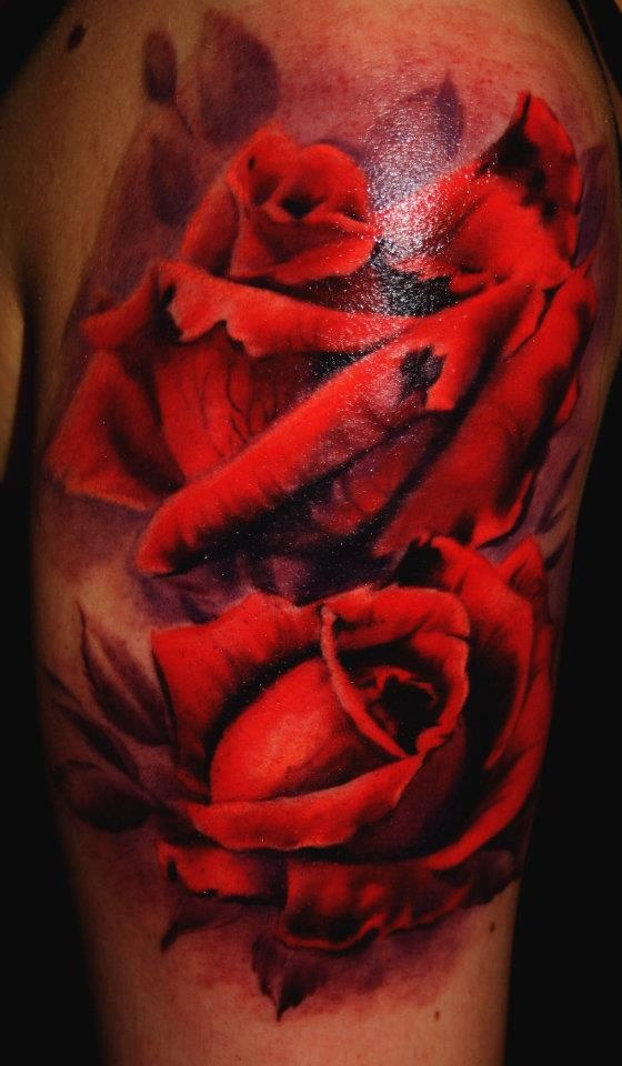 Big red rose realistic tattoo