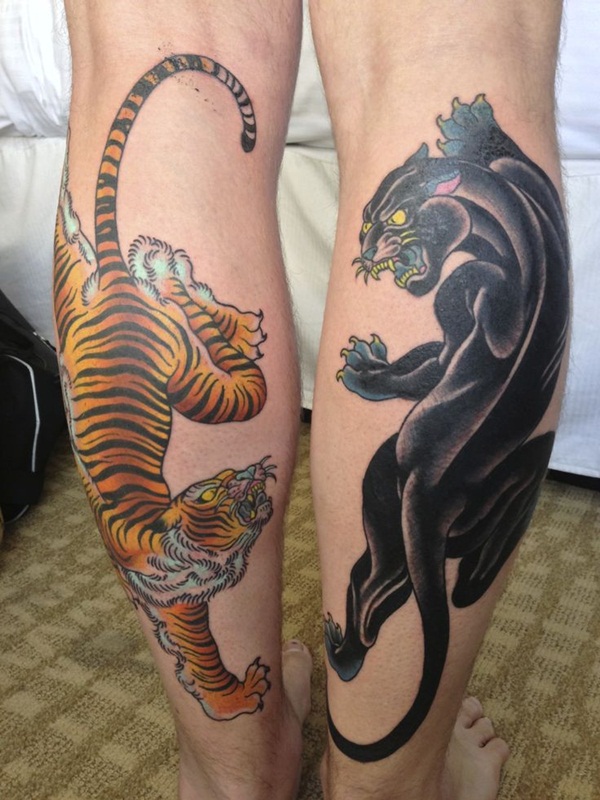Black panther and tiger in color on legs