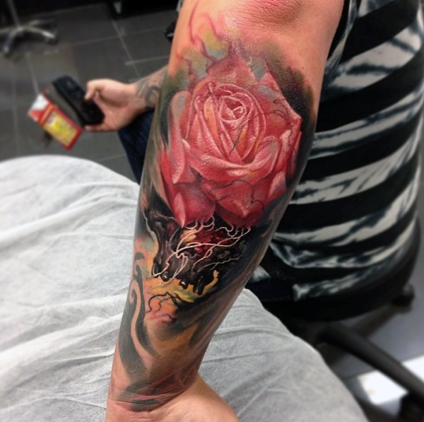 Colored flower on arm