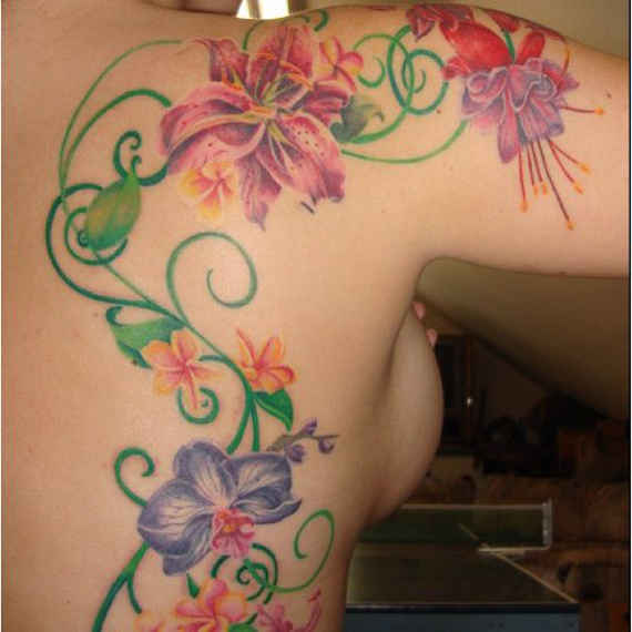 Colored flowers on back and arm