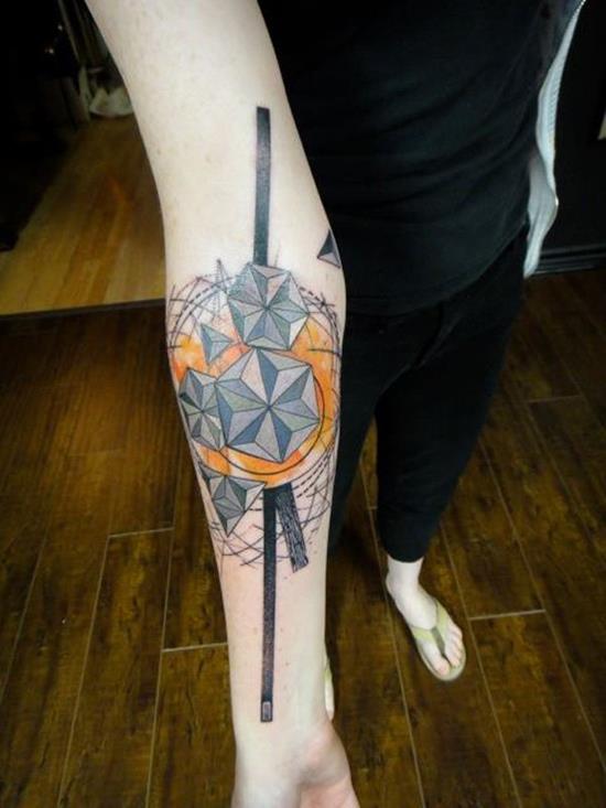 Colored mixed geometry tattoo