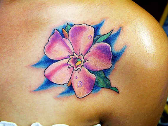 Cute colored flower on shoulder