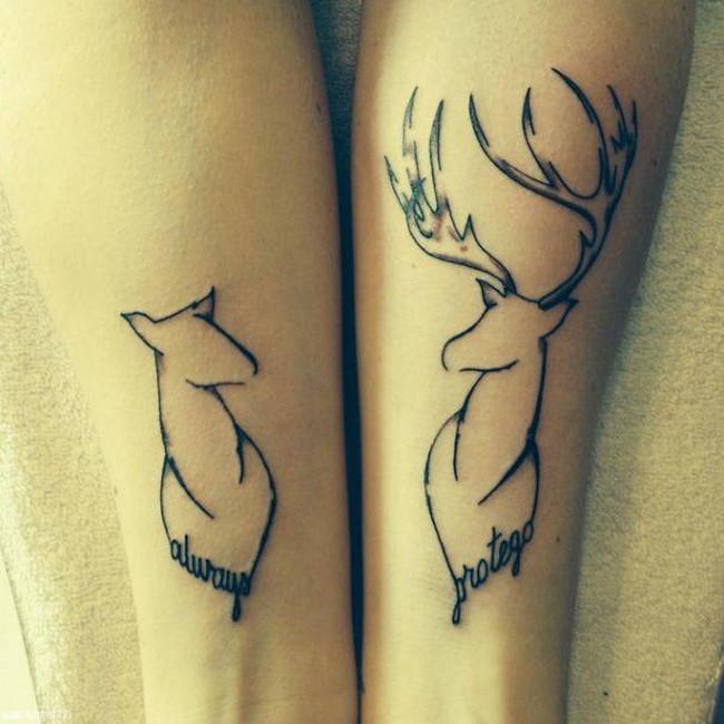 Deer and hind matched on arms