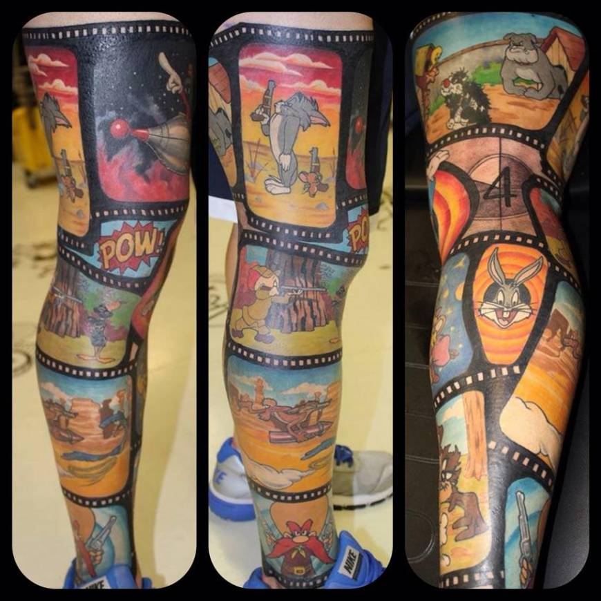 Frames of perfect looney tunes glory on leg