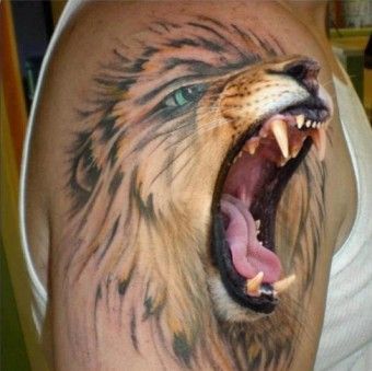 Ful colored realistic lion on half sleeve