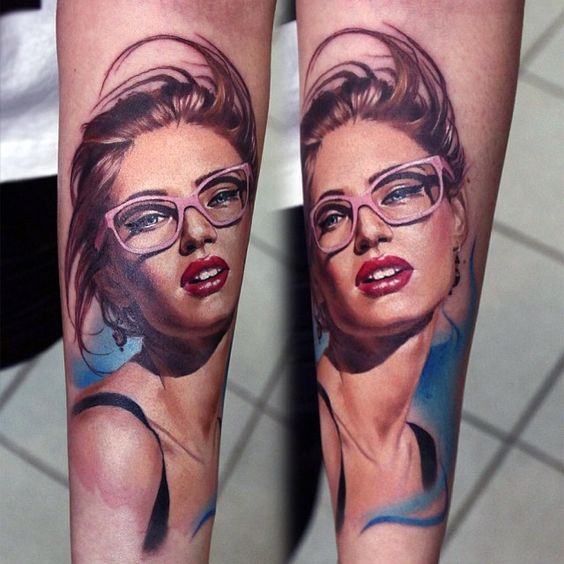Full colored ladys portrait on the arm