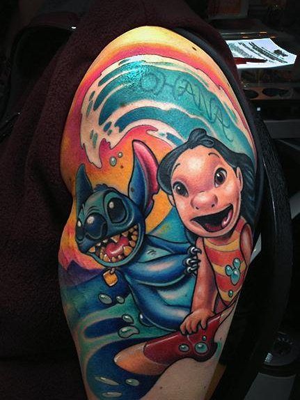 Full colored lilo and stitch on half sleeve cartoon