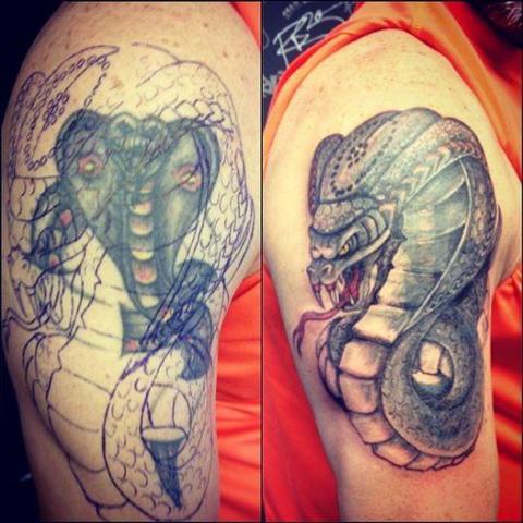 Full colored snake on arm