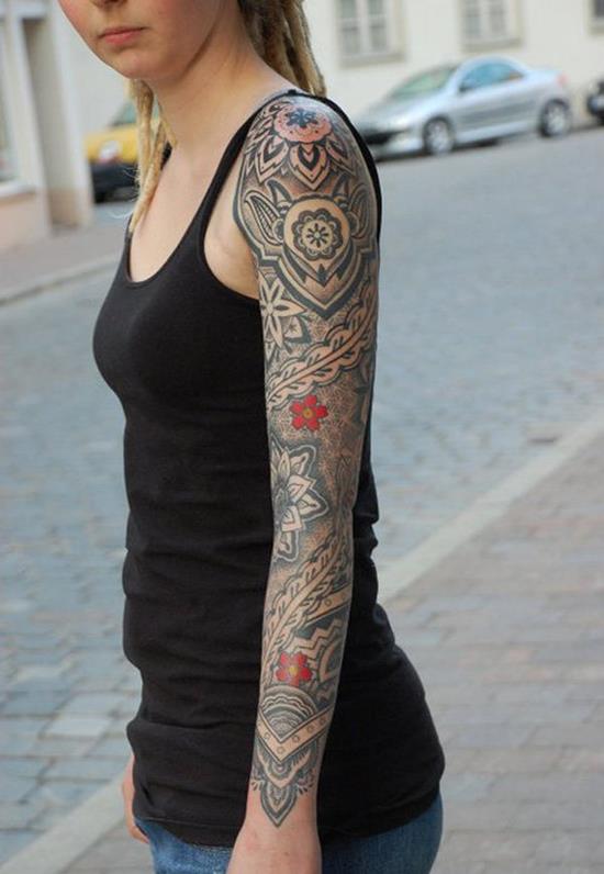 Full sleeve geometry patterns and flowers in color