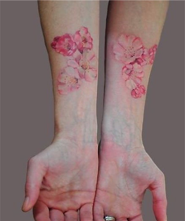 Gentle pink flowers on arms