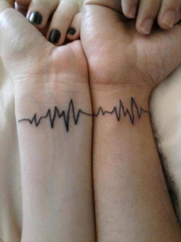 Heartbea matching tattoo on wrist