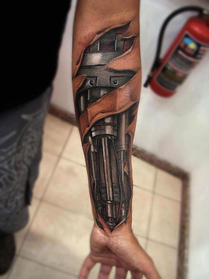 Hyper realistic tattoo mechanicks inside your arm