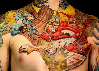 Incredible cartoon tattoo on chest