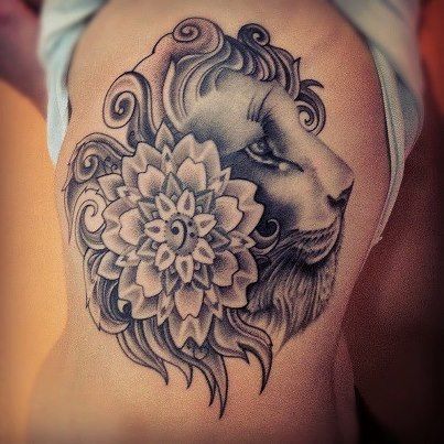 Lion and flower in gray on side